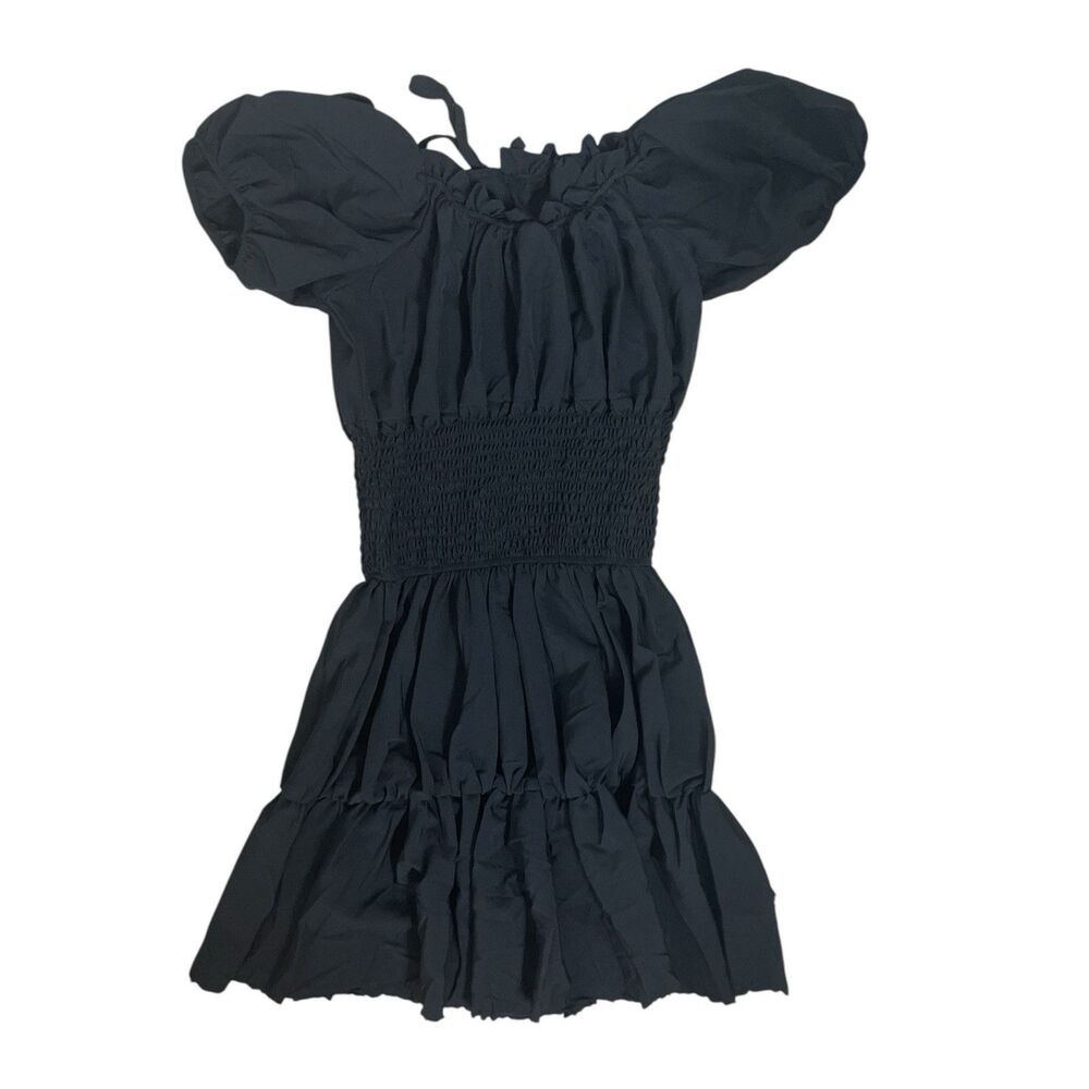 Black Puff Sleeve Smocked Waist Tiered Mini Dress — Size S — Dark Cottagecore